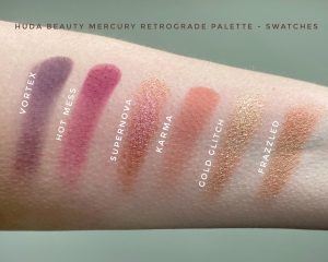 Swatches of the Huda Beauty Mercury Retrograde Eyeshadow Palette