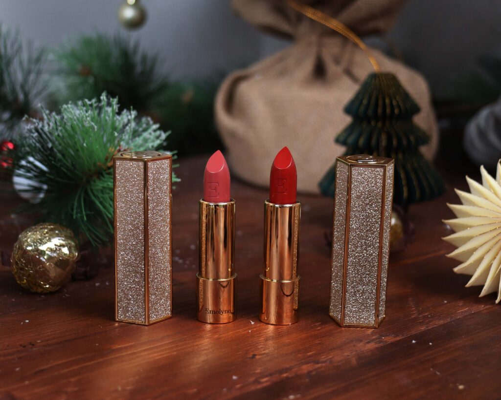 Affordable Christmas gift guide Emolye makeup. Red lipstick. Nude lipstick. Cruelty free makeup