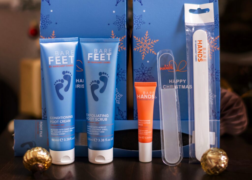 afforable Christmas gift guide - bare feet gift set and bare hands manicure gift set