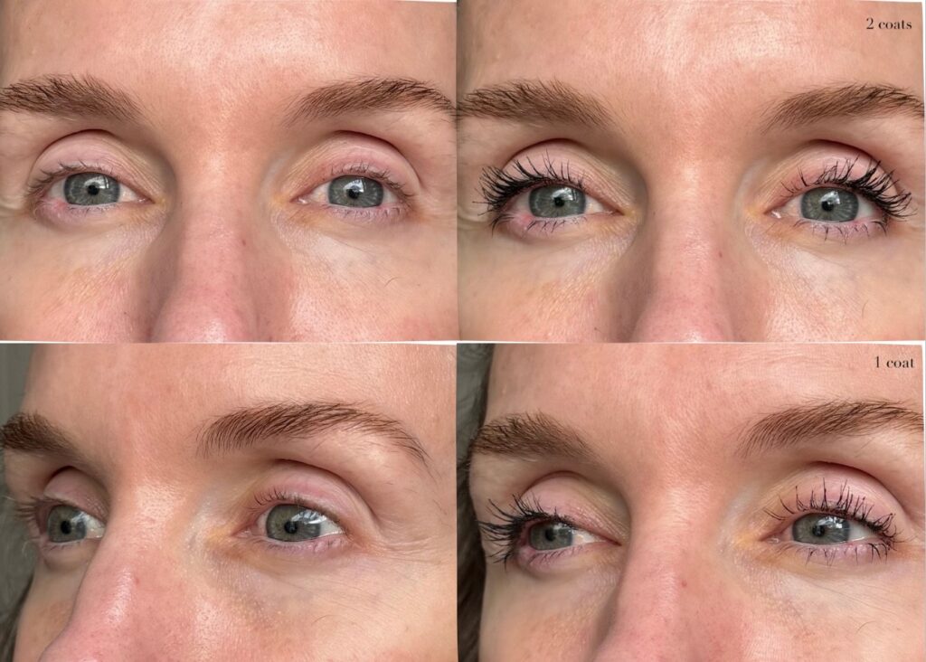 2 coats of the Lancôme Lash Idôle Curl Goddess Mascara show definition, curl and hold