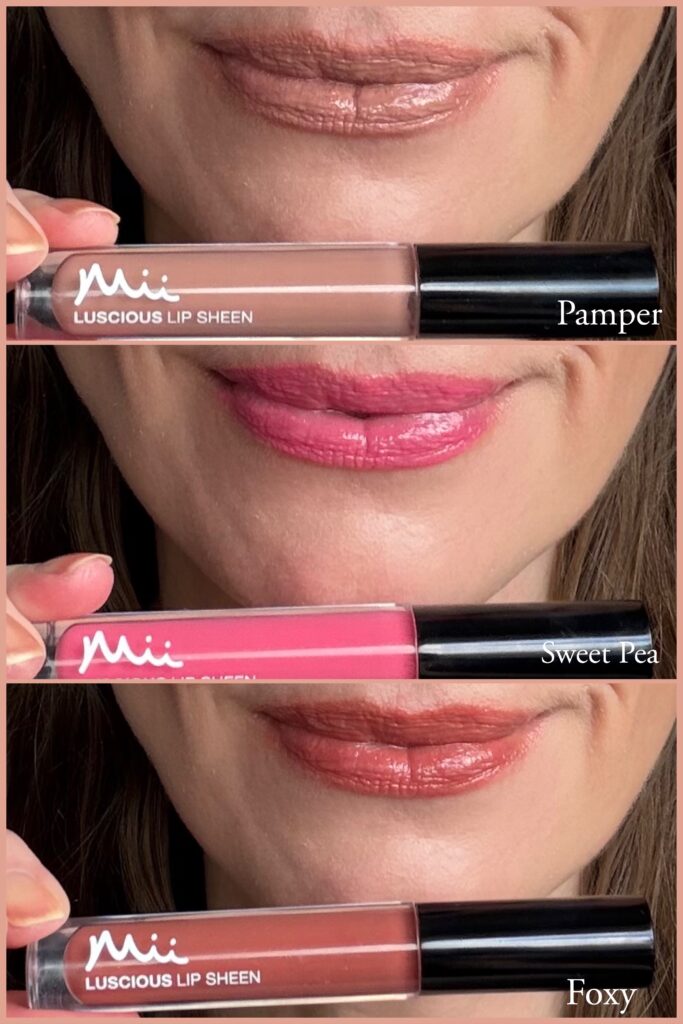 Mii Cosmetics lip gloss swatches - Mii Cosmetics luscious Lip Cream Pamper 01 Mii Cosmetics luscious Lip Cream Foxy 09 Mii Cosmetics luscious Lip Cream Sweet Tea 05 swatches